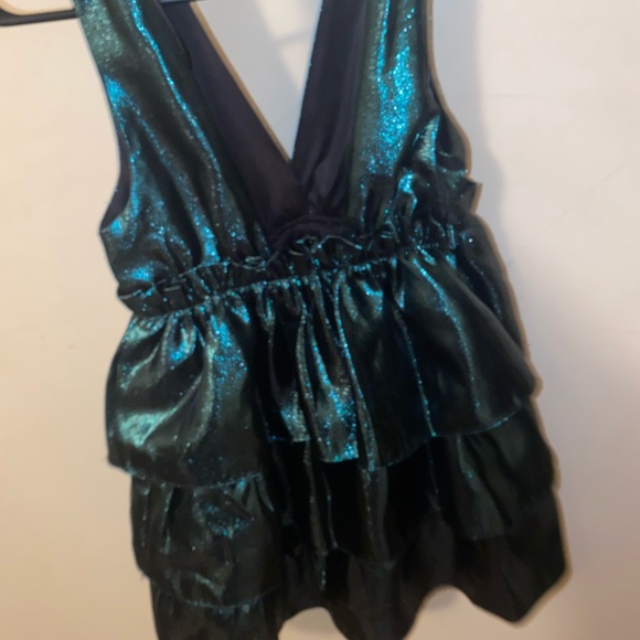 Zara metallic green tiered mini dress. - Picture 2 of 4